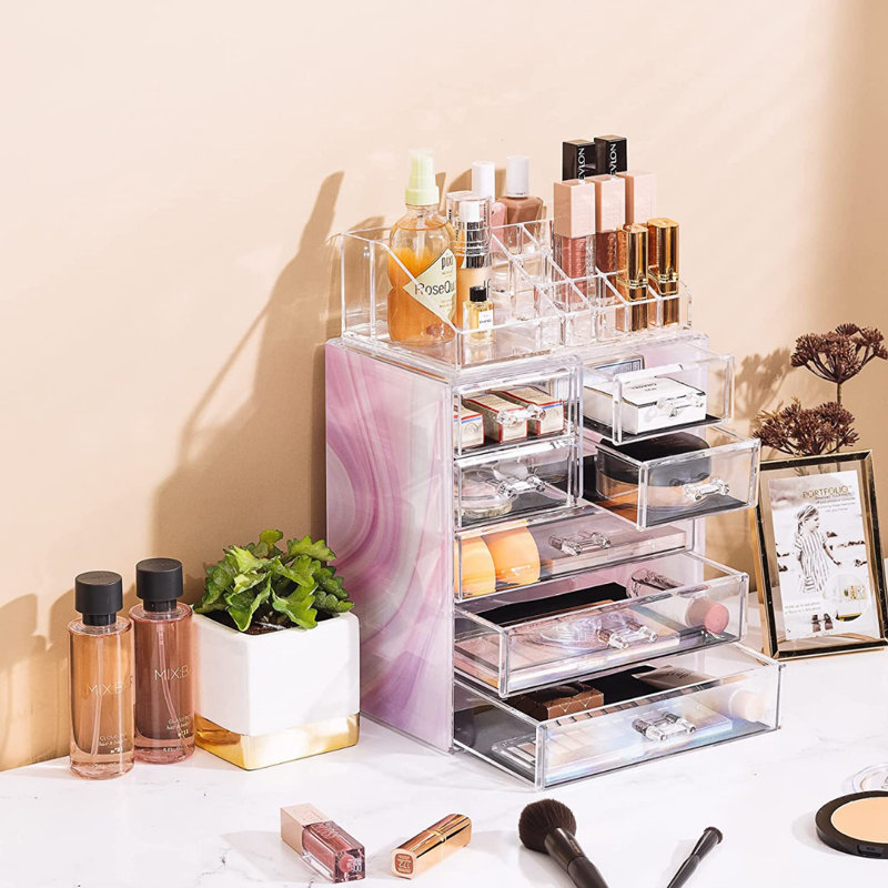  Ensemble de maquillage moyen avec 7 tiroirs et tablette supérieure en teinture Tie