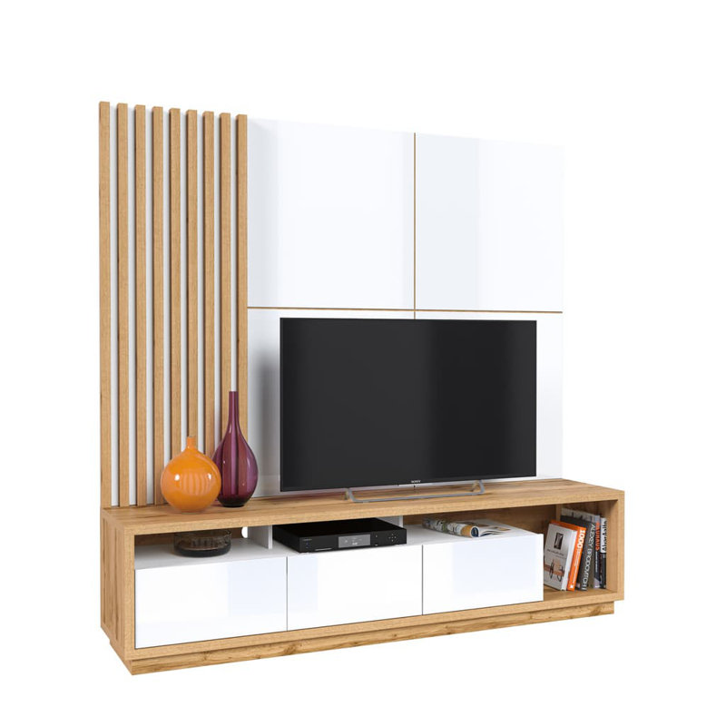 Sharusan Unfinished Entertainment Center for TVs up to 75", Oak/White