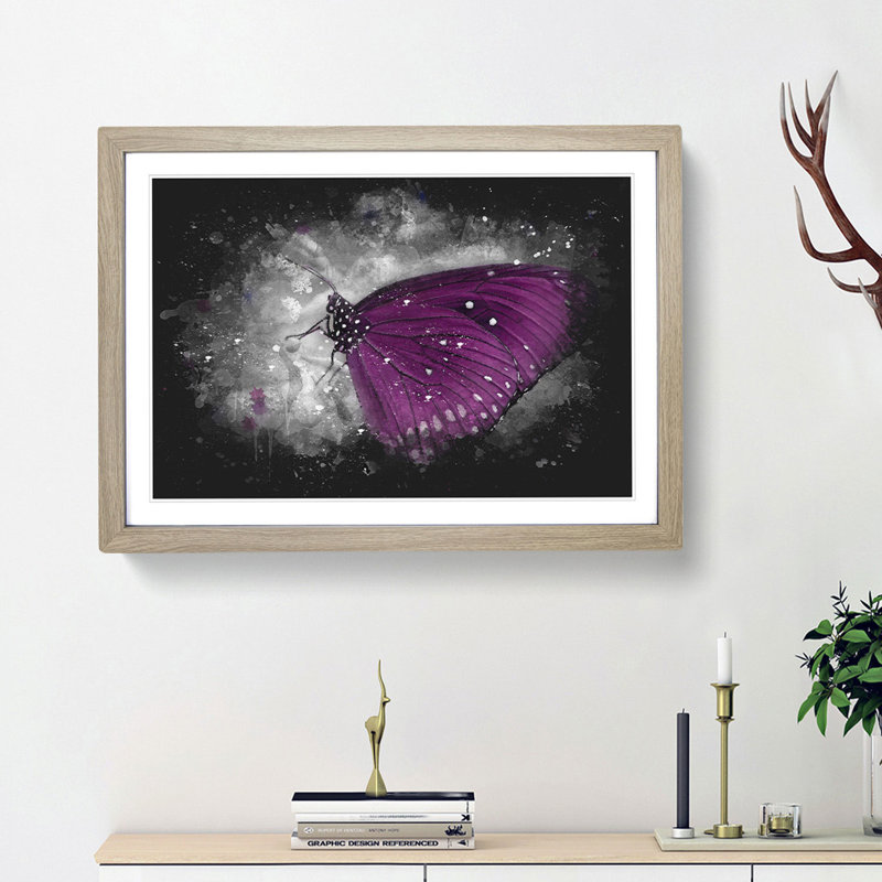 Butterfly upon a Flower - Picture Frame Graphic Art Print, 45cm H x 63cm W x 2cm D, Oak Framed