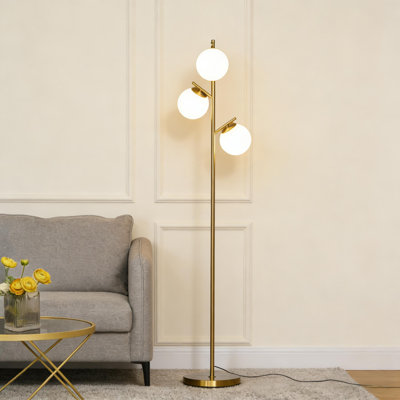 Tree Standing Lamp 3-Light Floor Lamp 66.5 Inch GlassMetal 1 Piece Tree Floor Lamp GoldWhite Multi-Head