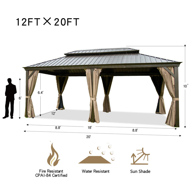 Calaro Aluminum Galvanized Steel Patio Gazebo with Double Roof, 20 ft x 12 ft