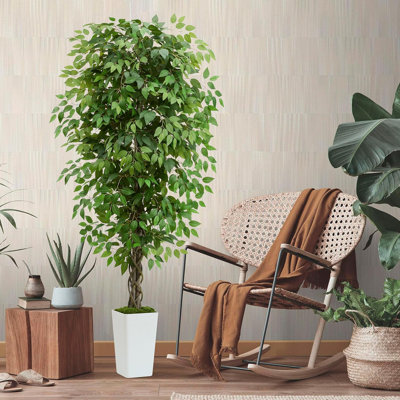 6Ft Artificial Ficus Tree  -Green Lifelike Lush Fake Ficus Tree For Home Living Room Bedroom Outdoor Balcony House Office Decor