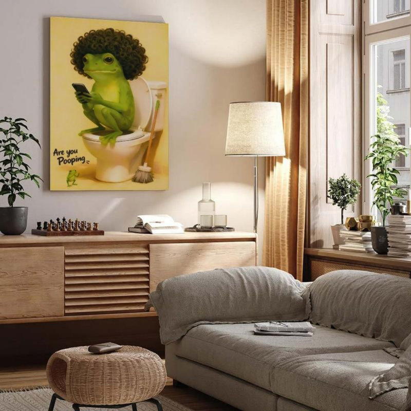 Reproduction sur toile Playful Frog Toilette "Are you Pooper" - Urban Studio, 24 * 16 pouces (60 * 40 * 2cm)