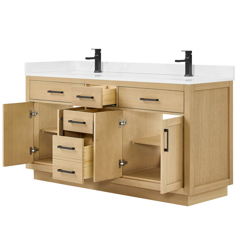 Ensemble de meuble-lavabo double 66 po Beckett, Chêne gouffre, Matte Black, Quartz Giotto