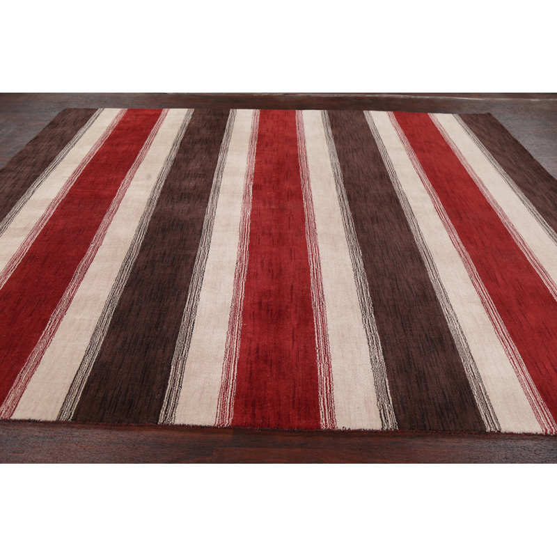 Tapis unique en laine noué à la main Gabbeh nouvel âge rouge / brun 8 pi 11 po x 10 pi 1 po Anielka