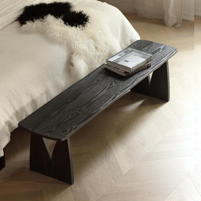 63"W Solid Oak Modern Bench, 15.7" H x 63" W x 14.2" D