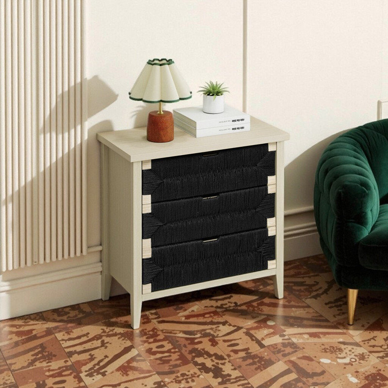 Buffet 3 tiroirs 48 po x H 36 po x P 18 po avec tiroirs en corde tissée à la main, armoire de rangement à tablettes réglables