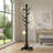 Black Floor-Standing Wooden Coat Rack With 7 Hooks For Easy Hanging And A Stable Spherical Base. It Can Support Up To 210 Pounds And Is Suitable For Entryways, Hallways, And Bedrooms.-1445105918