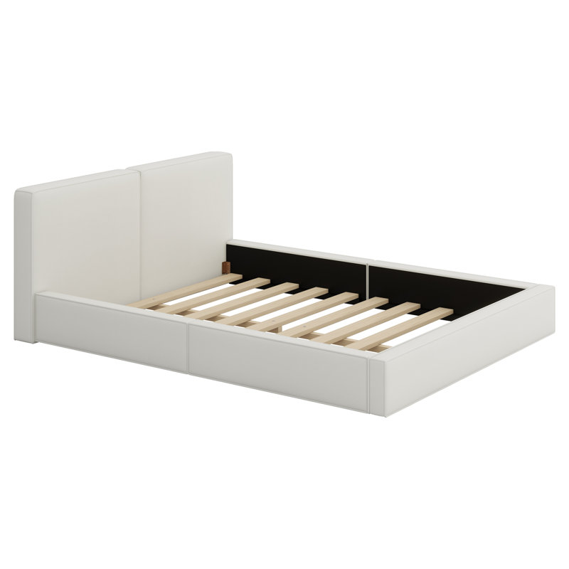 Lit plateforme tapissier, lit avec base solide, Beige