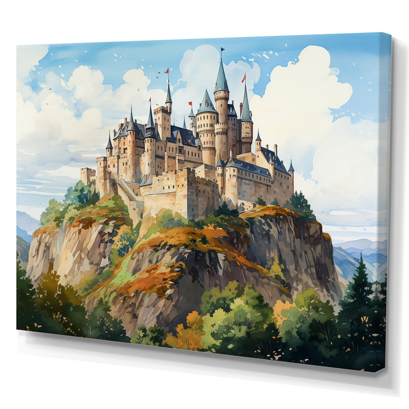 «French Castle Mountain Views - Châteaux», art mural, H 34 po x l 44 po x P 1,5 po, Toile tendue