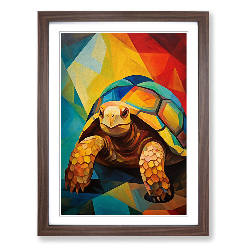 Tortoise Cubism - Framed Print, 34cm H x 25cm W x 2cm D, Walnut 