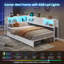 Cadre de lit d'angle avec rangement pour bibliothèque et lumières à DEL, tiroirs et station de charge, canapé-lit double avec rangement pour salon, chambre à coucher, chambre d'amis, blanc-942800839-942800833
