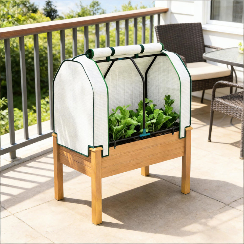 Jardinière d'extérieur avec housse en PE, tissu respirant, structure stable, amplement d'espace pour les plantes tropicales, 35,4 po x 21,7 po 46,9 po, boîte en bois massif de 88 lb et structure en acier, matériau non tissé à la fuite,