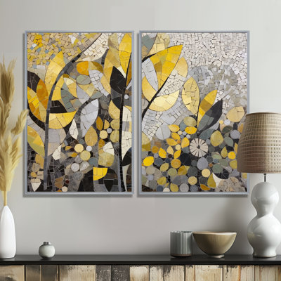 Motifs jaunes et gris en fusion artistique - art mural jaune