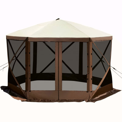 Tente de camping avec moustiquaire de camping, 12 * 12 pi, tente abri escamotable à 6 côtés avec fenêtres en filet, sac de transport portable, piquets, grandes tentes d'ombrage pour le camping extérieur, la pelouse et la cour