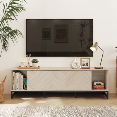 70.9" Modern Sliding Herringbone Door TV Stand for TVs up to 80"