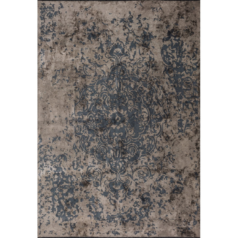 Rapture Blue/Beige/Gray Damask Luxury Area Rug, Rectangle 7'10" x 11'2"