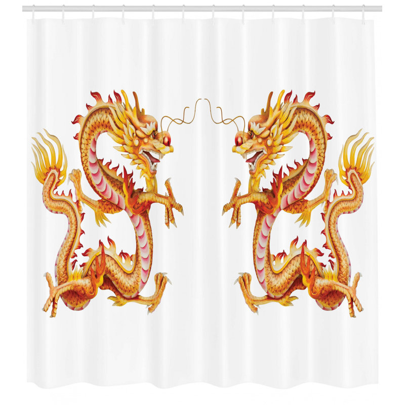 Rideau de douche simple à motif de douche dragon single fire dragon zodiac statues traditionnel Yolanda, H 69 po x l 105 po