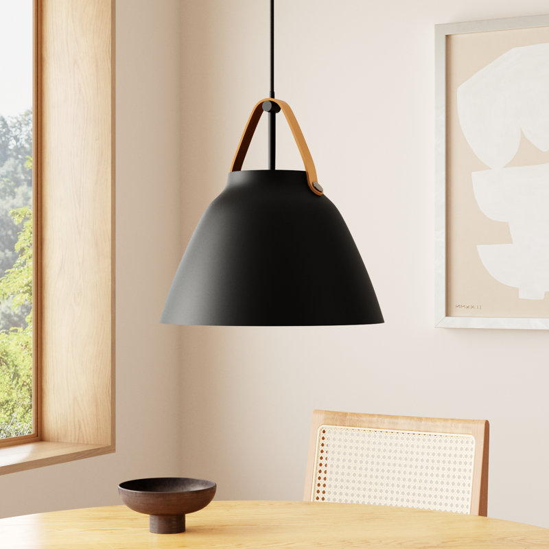 Gianni 1-Light Dome Single Pendant, 14.5" H x 14.25" W x 14.25" D, Tan Leather/Black