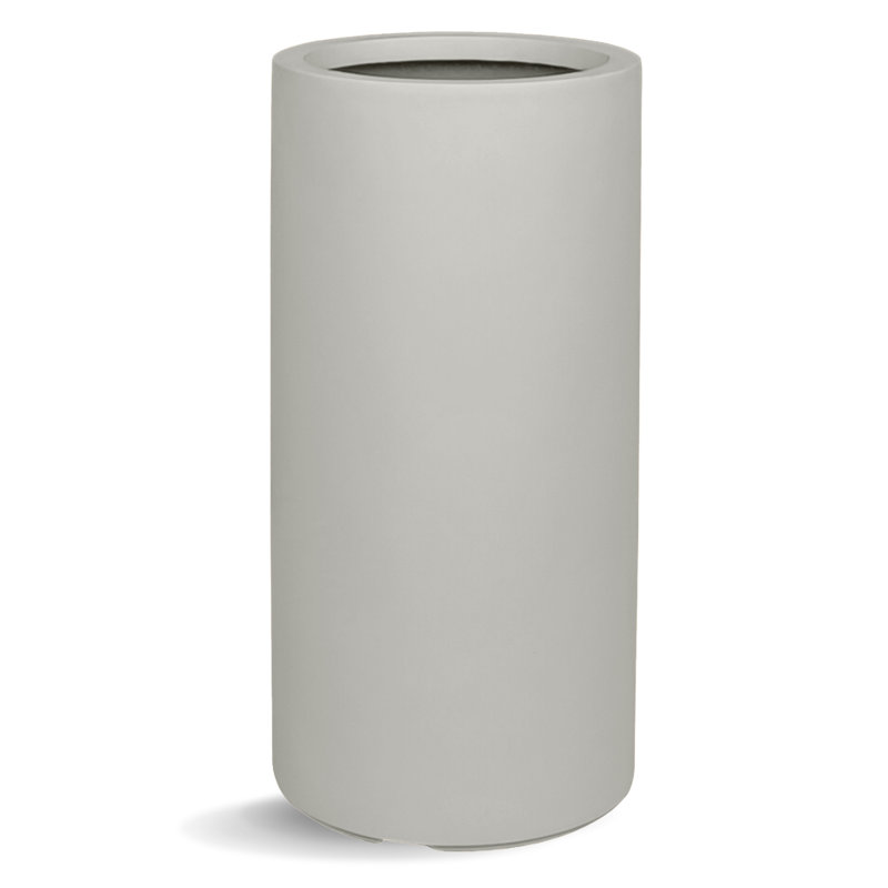  Indoor/Outdoor Small Light French Gray Fiberstone Tubo Planter - D10" x H19.5" - Opening 8.2", Light French Gray