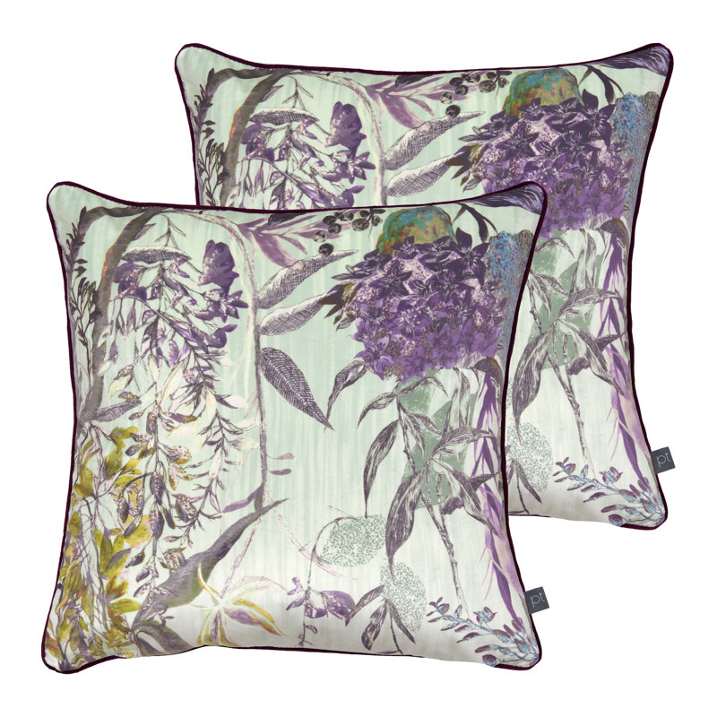 Floral Square Cushion, Light Green/Purple, Feathers
