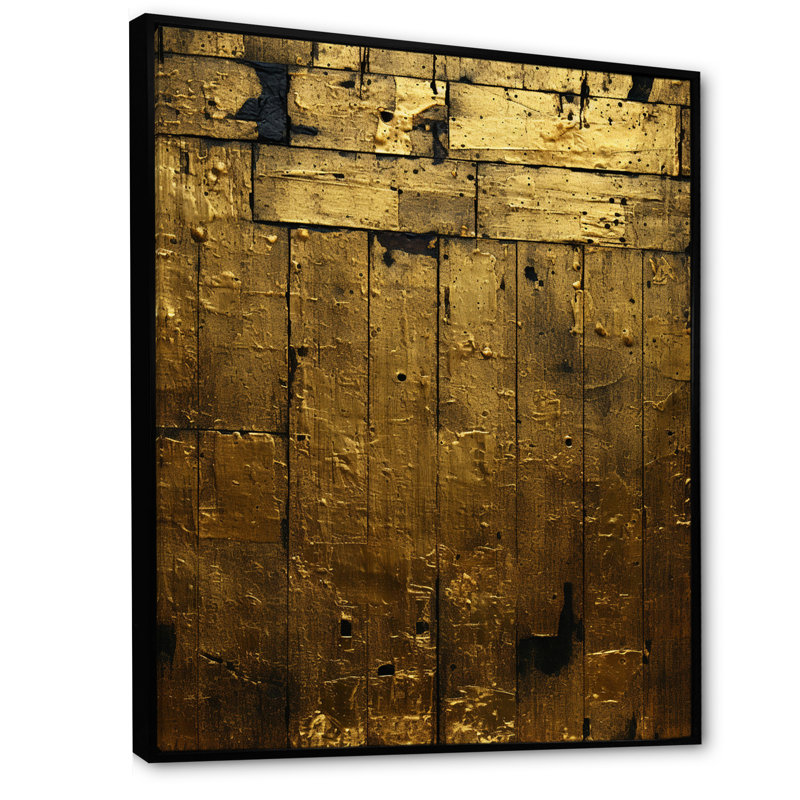 Golden Passage Of Time - Art mural abstrait sur toile géométrique, Cadre flottant noir, H 32 po x l 16 po x P 1 po