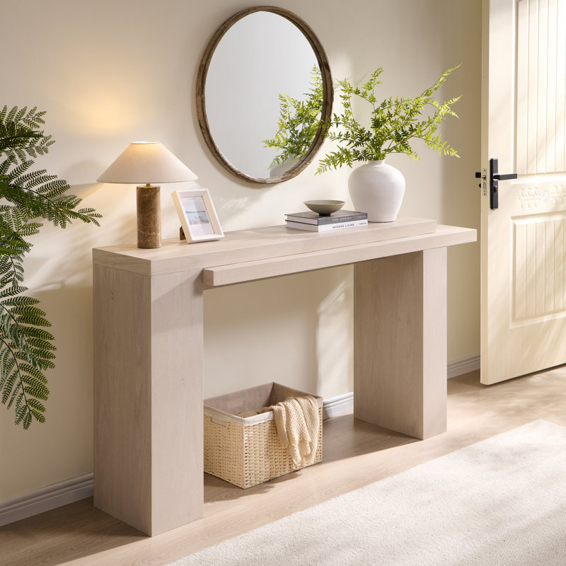 63-Inch Long Entryway Table，Wooden Console Table，Modern Sofa Table Behind Couch For Living Room, White Alder