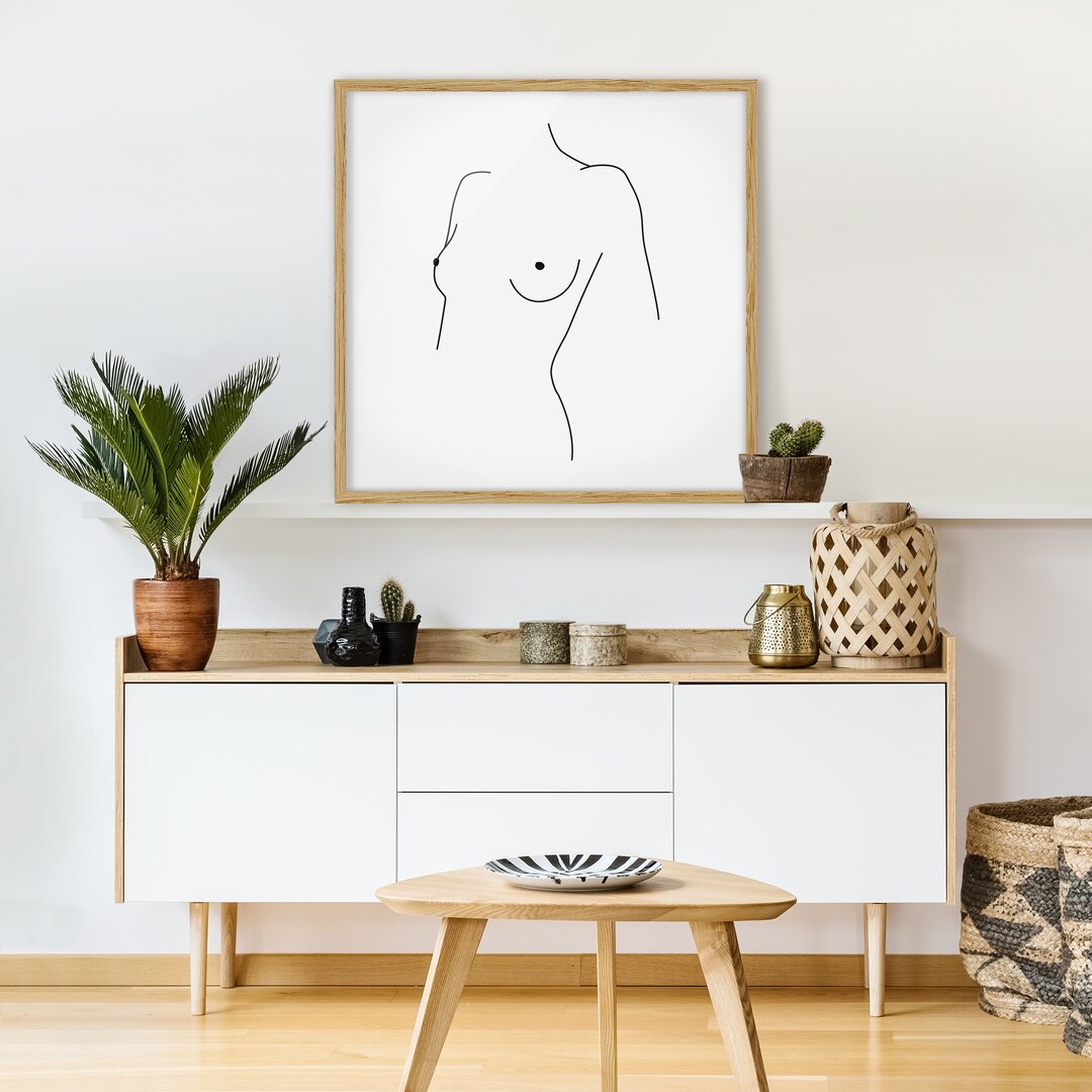 Gerahmtes Poster Line Art Nude Bust Woman