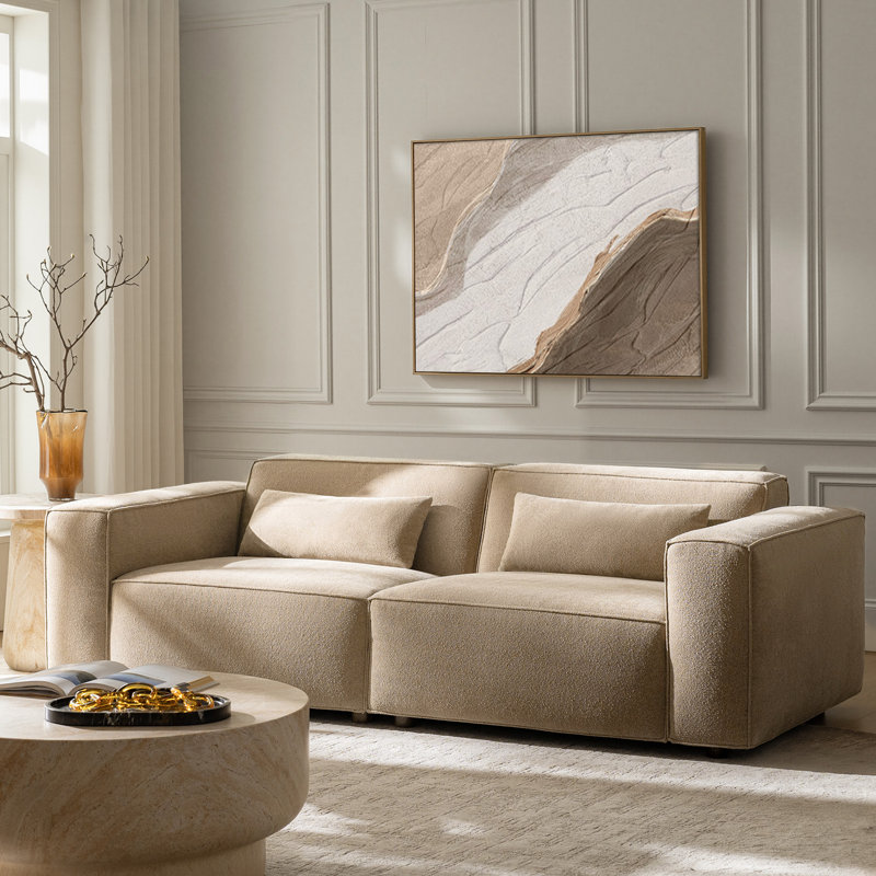 Broome Modern 92"W Height-Adjustable Backrest Upholstered Sofa with Pillows, Sand