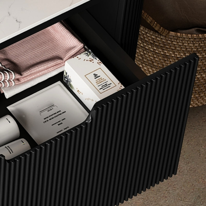 Armoire murale 30 po avec comptoir en pierre frittée blanche, un tiroir, contreplaqué noir, sans lavabo, robinet, panneaux de tiroir 3D, poignée à rainures, finition durable, système