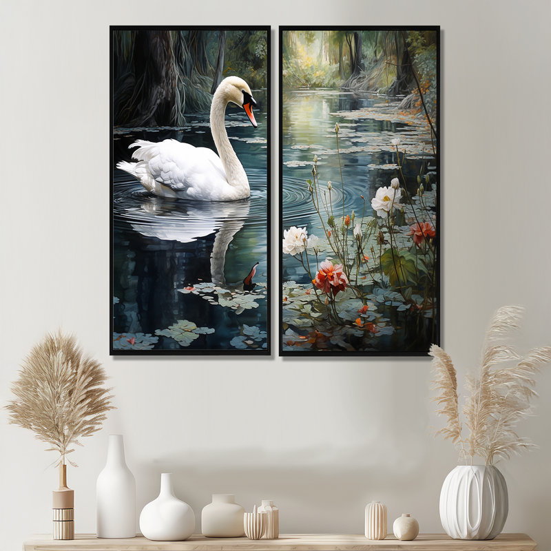 Forest Sawns In Shadows I - Décoration murale traditionnelle rouge 2 panneaux, H 32 po x l 32 po, Cadre flottant, Noir