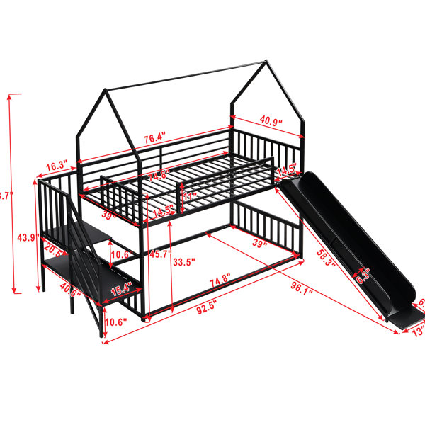 Brayden Studio Twin Size Bunk Bed With Slide And Staircase, Made Of ...