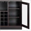 Armoire à vin Hazen au fini espresso avec porte en verre, tiroirs et porte-verres à pied pour un rangement élégant