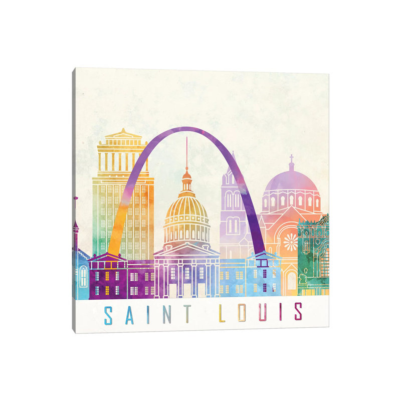 Saint Louis Landmarks Watercolour by Paul Rommer - Wrapped Canvas Painting, 30.48cm H x 30.48cm W x 1.91cm D
