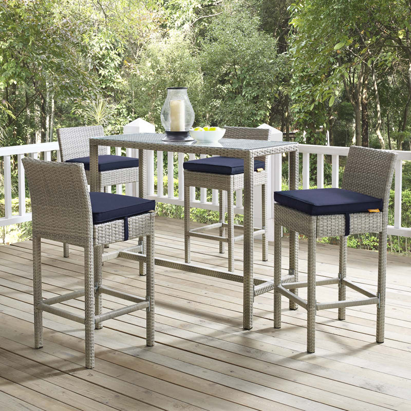 Ensemble de 4 tabourets de bar Conduit, Velours gris pâle, Bleu marine