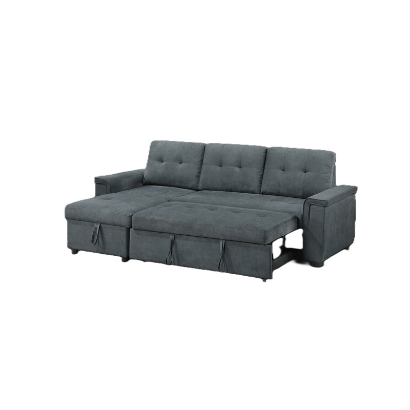 Canapé d'angle réversible convertible avec rangement, revêtement en velours tweed gris cendré, ensemble de 2 pièces, canapé et méridienne