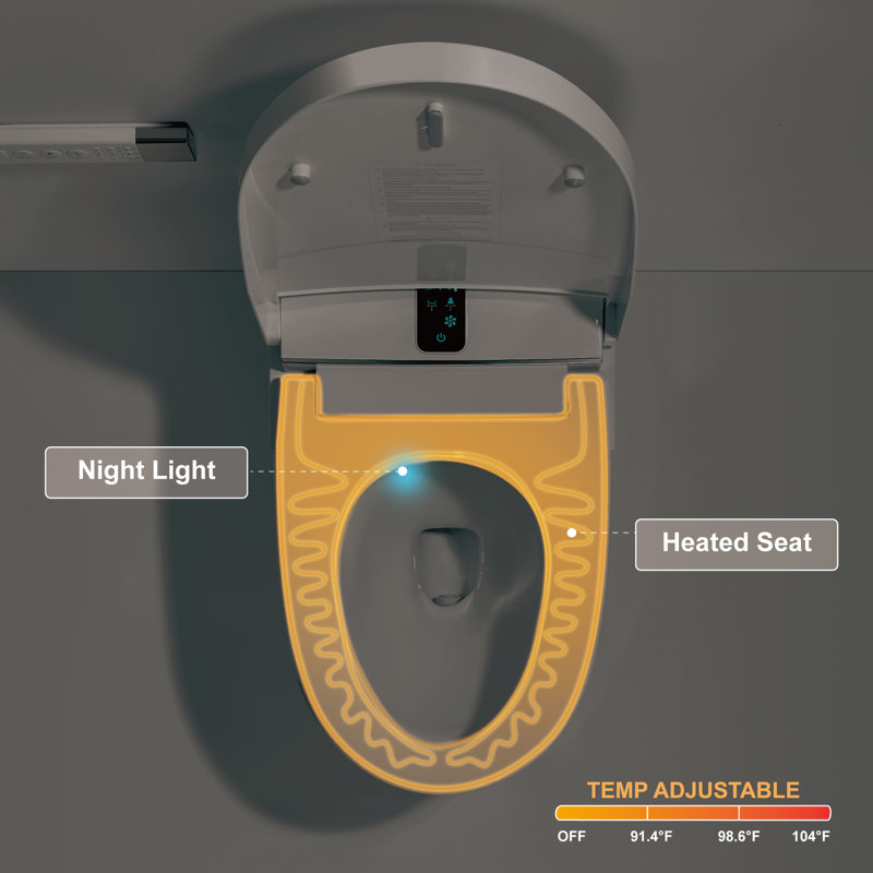 Unikoo Smart Toilet - Auto Open/Close, One Piece Elongated Design, Led Display Ada Compliant Comfort Height Toilet, Foot Sensor Flush, Auto Flush System, Heated Seat, Night Light For Modern Bathroom