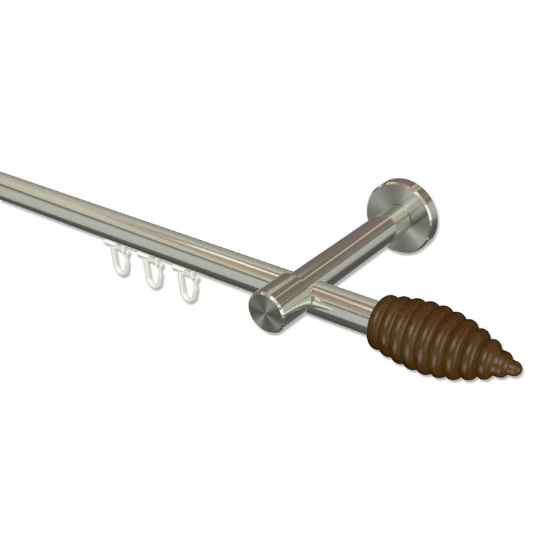 Dennie Curtain Pole Set, Stainless Steel/Walnut Lacquered, 5cm H x 480cm W x 11cm D