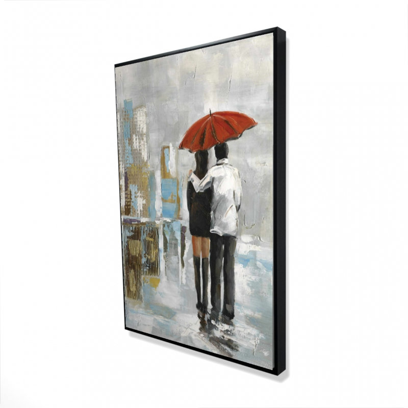 Couple marchant sous leur parapluie, reproduction sur toile, H 36 po x l 24 po