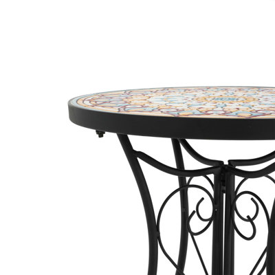 Table d'appoint ronde ronde en céramique avec motif floral éclatant et finition résistante aux intempéries pour un décor de patio élégant
