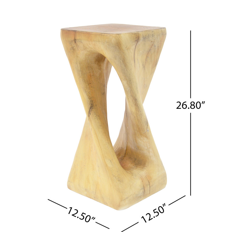 Table d'appoint d'extérieur en forme de torsion, table d'appoint décorative avec texture semblable au bois, béton léger pour patio, balcon, plage, bord de piscine, couleur naturelle, aucun assemblage requis, hauteur de 26,8 po,