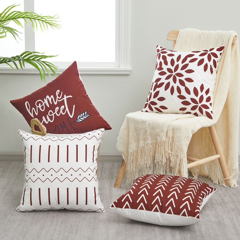 Housse de coussin d'extérieur carré Impression KD125, Bourgogne/blanc