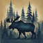 Rideaux de douche Moose In Forest Silhouette-284841449-529850678