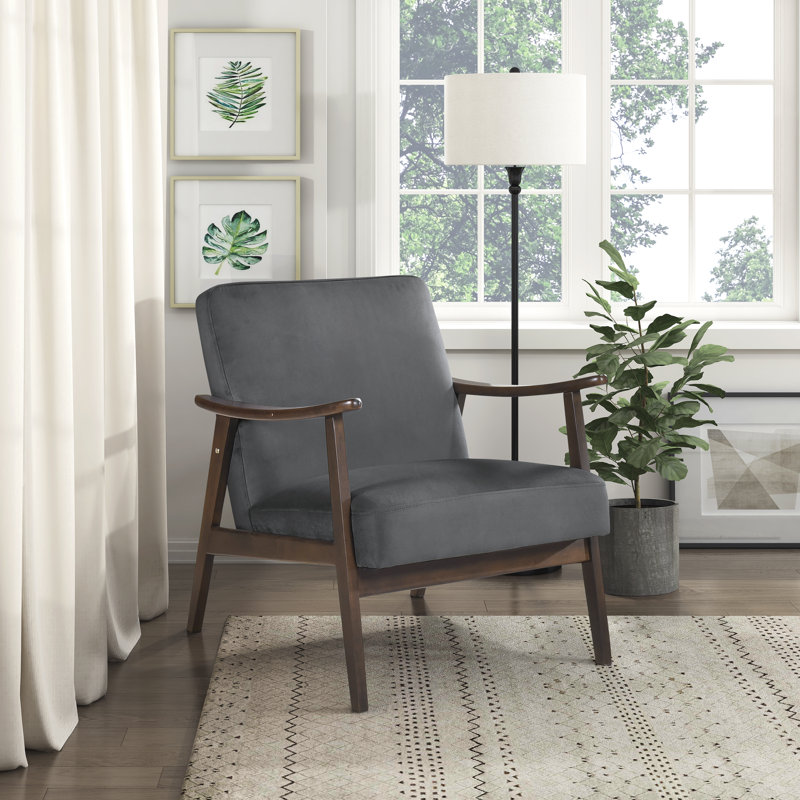 Fauteuil d'appoint Mid-Century 26 po Luxe avec revêtement en velours, structure en bois d'hévéa massif, coussins en mousse haute résilience