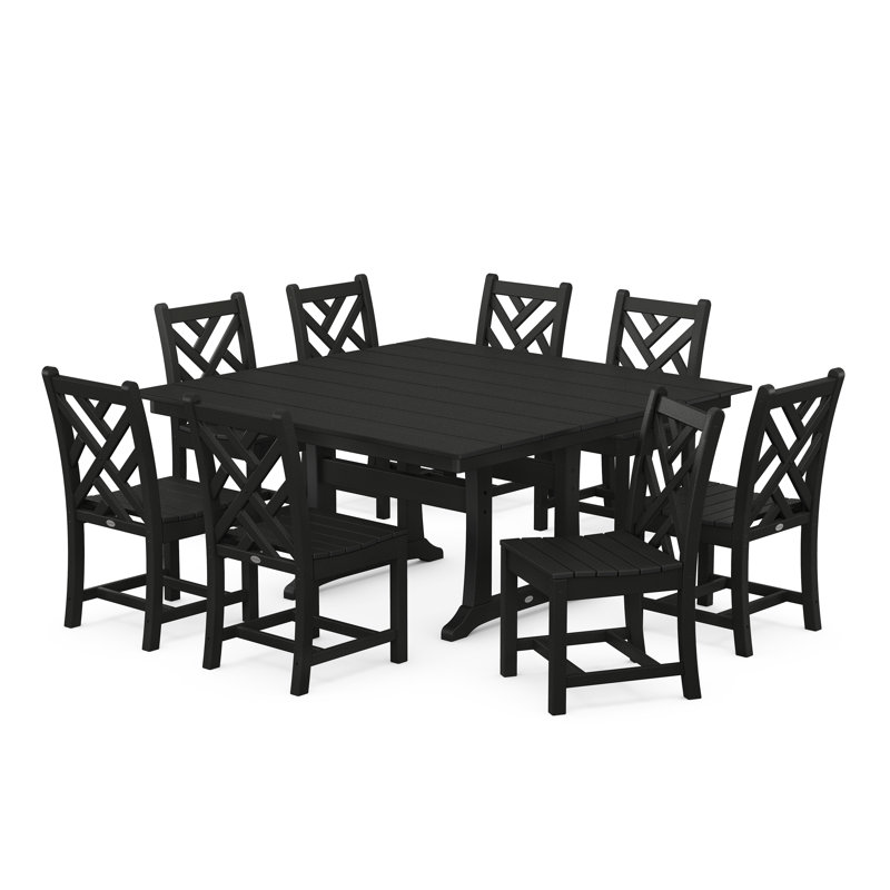 Chippendale 9-Piece Farmhouse Trestle Dining Set, Black