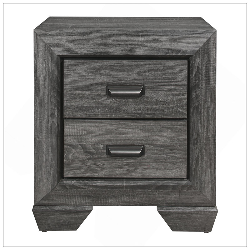 Table de chevet en bois avec deux tiroirs en queue d'aronde et des poignées à gobelet plat, parfait pour le rangement et la décoration de la chambre à coucher