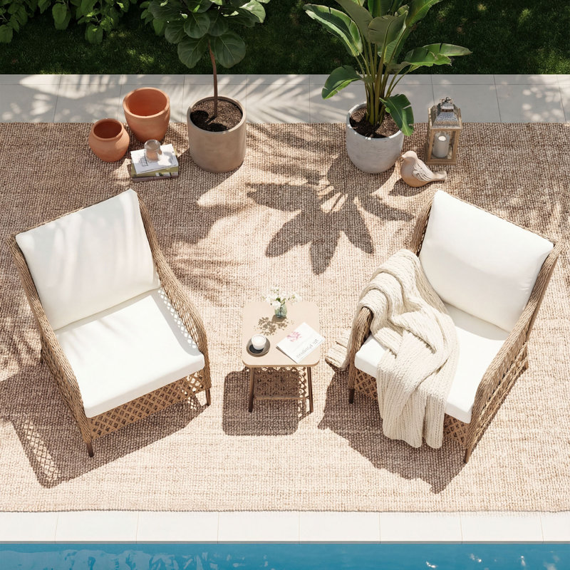 Ensemble de conversation avec coussins, 3 Pcs: 2 Chairs, Table