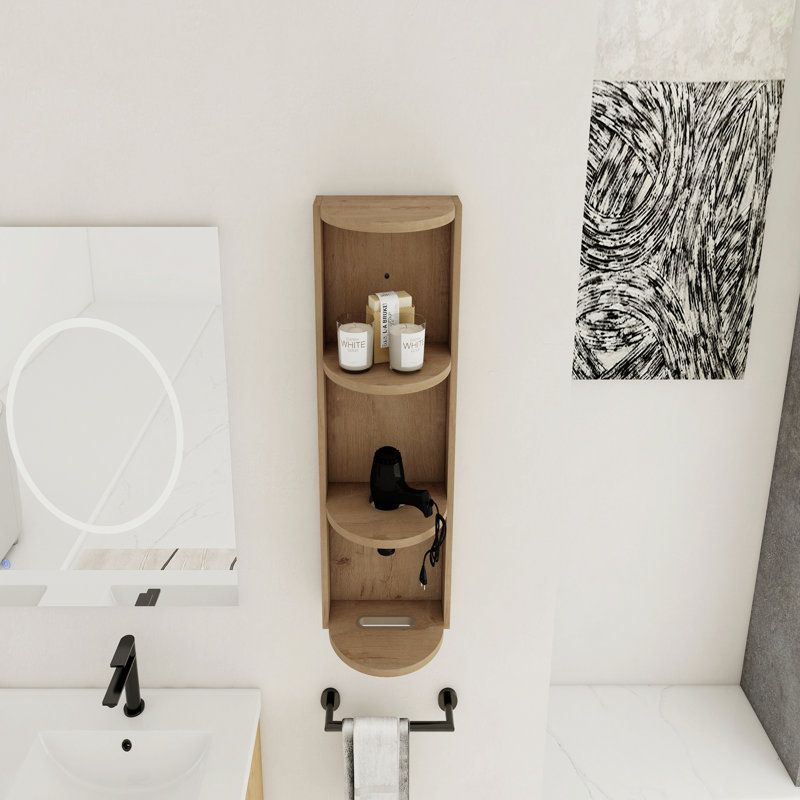 12" Bathroom Wall-Mounted Storage Rack, Float Mounting Design,(KD-Packing), Imitative Oak