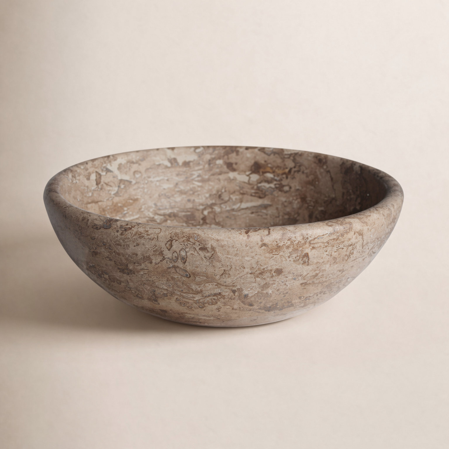 Classic Round Stone Vessel Bathroom Sink, Afyon Noce