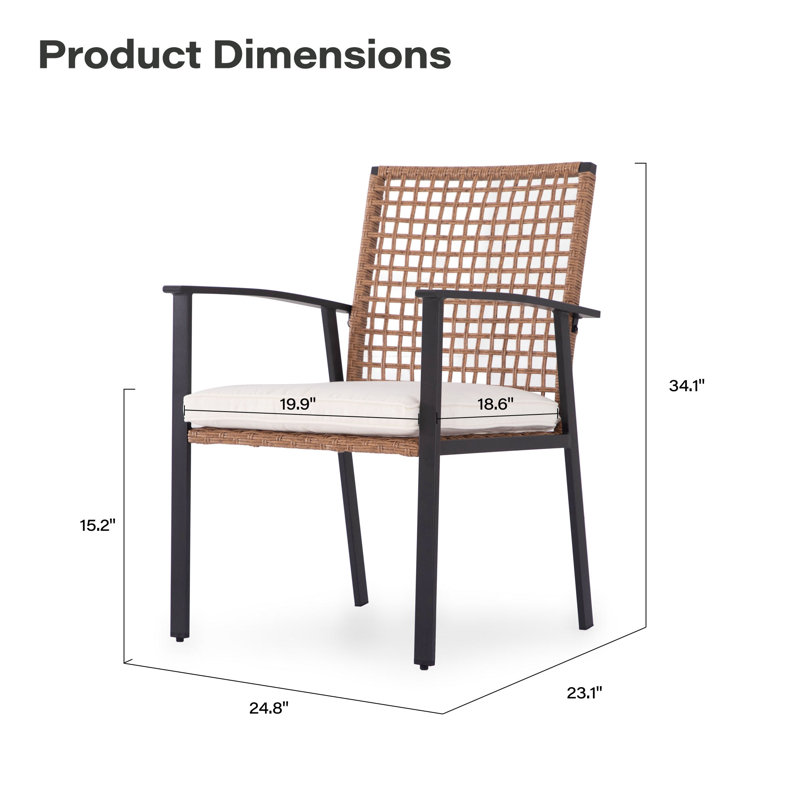 Chaise de salle à manger fixe d'extérieur 2 pièces avec coussins